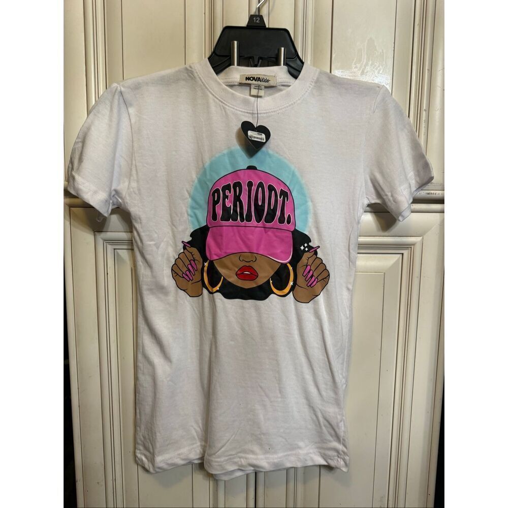 Nova Kids Crew Neck Mini Periodt Queen Short Sleeve Graphic Tee White Medium NWT